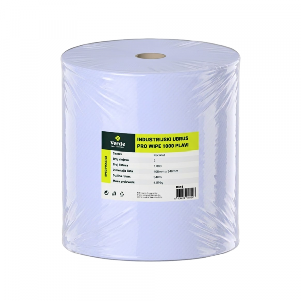 Ubrus industrijski VERDE Pro Wipe 1000 list., 340x400mm, plavi