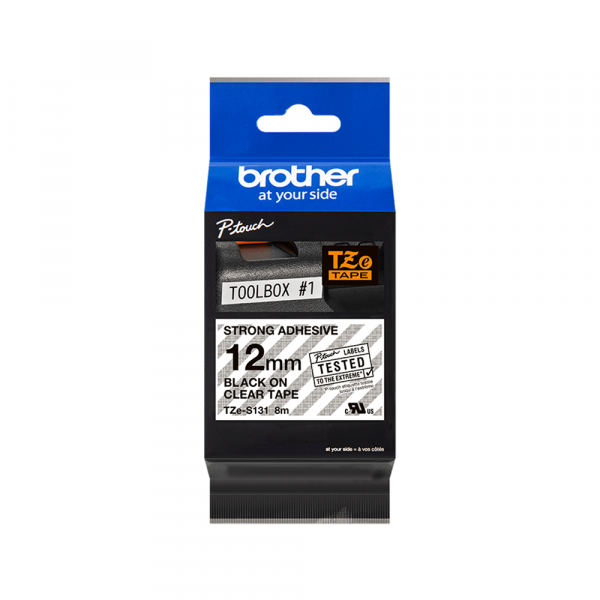 TZE-S131 jako lepljiva crno na prozirno 12mm