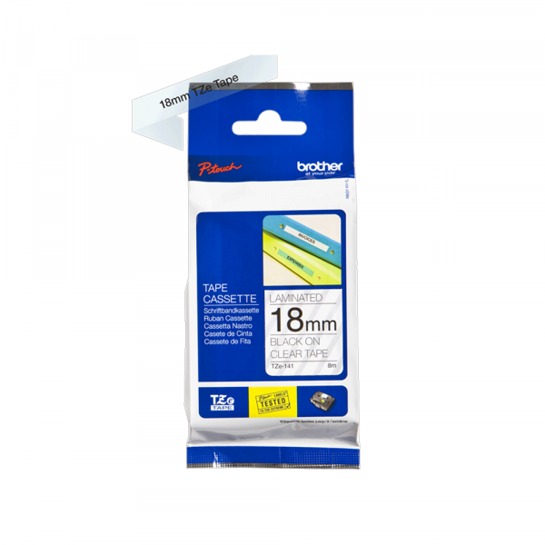 TZe-141 crna na prozirno 18 mm