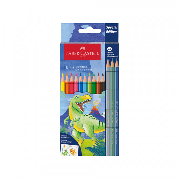 Drvene Bojice Faber Castell Dino Klasik 1/10 +3 met+3 neon + stikeri 111213